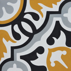 Moroccan Mosaic and Tile House - Baha Handmade Cement Tile, Orange/Black/Grey, Sample - Wall And Floor Tile