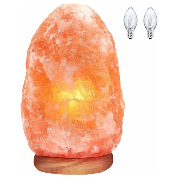 WBM Salt Lamp Natural Crystal Hand Carved on Wood Base With Dimmable Cord