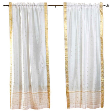 White  Rod Pocket  Sheer Sari Curtain / Drape / Panel   - 43W x 63L - Pair