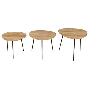 Contemporary Solid Acacia Wood Nesting End Tables (Set of 3)