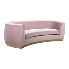 Julian Velvet Sofa, Pink, Gold Base