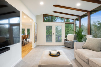 Family room - large transitional open concept family room idea in Seattle