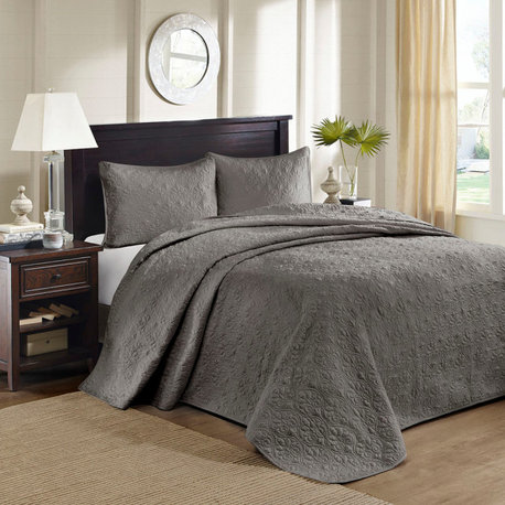 Madison Park Quebec Reversible Bedspread Set, Dark Grey