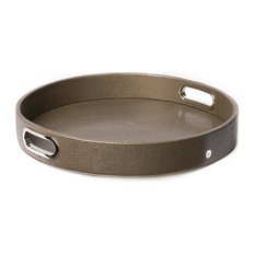 Shagreen Faux Leather Round Tray, Roman Coffee