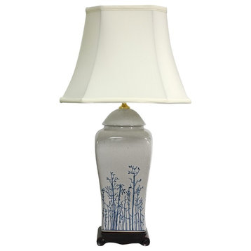 26" Blue and White Spring Forest Porcelain Vase Lamp