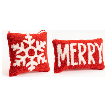 Snowflake and Merry Pillow, 2-Piece Set