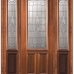 Prehung Sidelites Door 96 Wood Mahogany Versailles 2/3 Lite Glass - Front Doors