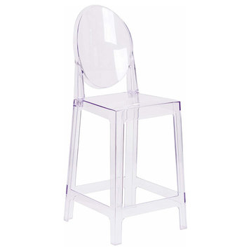 Ghost Counter Stool with Oval Back in Transparent Crystal, Set of 2