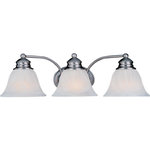 Maxim Lighting International - Malaga 3-Light Bath Vanity Sconce, Satin Nickel, Marble - Brighten up your powder room with the classic Malaga Bath Vanity Fixture. This 3-light vanity fixture is beautifully finished in satin nickel with marble glass shades to match your existing hardware. Whether hung over a pedestal sink or a full vanity, this fixture illuminates your space and sheds light on your morning and nightly routines.