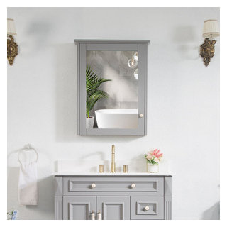 Solid Wood Bathroom Medicine Cabinet With Silver Coated Mirror, 24"x30 ...