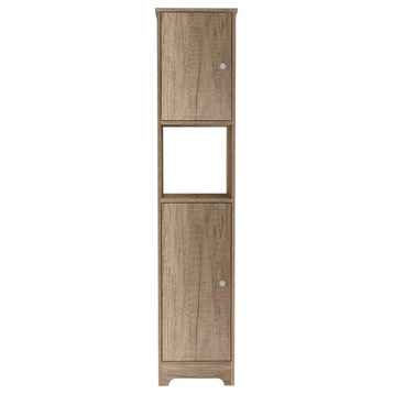 Charlotte Linen Cabinet with 2 Single Door Cabinets and Open Shelf, Light Oak