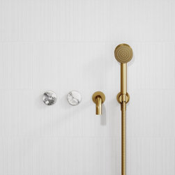 Porto Wall Mounted Bath Filler (Brushed Gold & Arabescato Marble) - Bath & Shower Parts