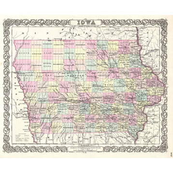 Map of Iowa,1855, Peel & Stick Removable Wall Decal