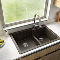 Karran 33" Top Mount Large/Small Bowl Quartz Kitchen Sink, Brown