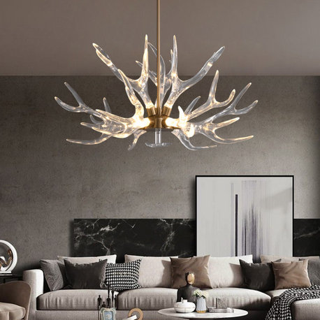 Gold 9-Light Resin Deer Horn Antler Ceiling Chandelier Light