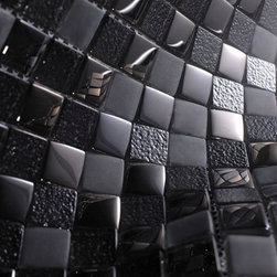 Glossy and Matte Black Raindrop Modern Square Glass Mosaic Tiles - Home Accessories & Decor