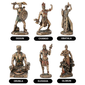 African Gods Male Orisha Set Sculpture - Oggun, Chango, Obatala, Orunla, Ellugua