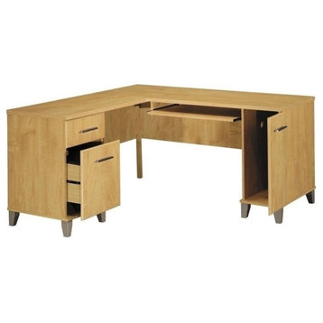 Scranton & Co 60" Transitional Wood L-Shape Computer Desk in Maple Cross