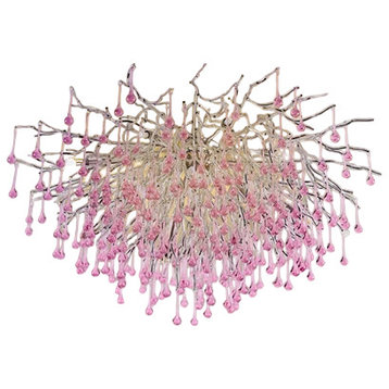 Modern Pink Crystal Chandelier for Living Room, Dining Room, Bedroom, Pink, Ceiling Round Dia15.7" / Dia40cm, Warm Light