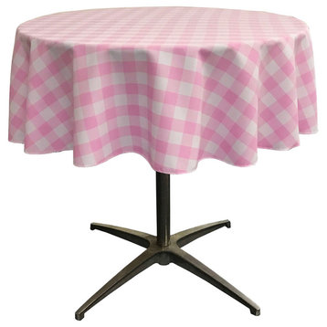 LA Linen Polyester Gingham Checkered 51" Round Tablecloth, White and Pink