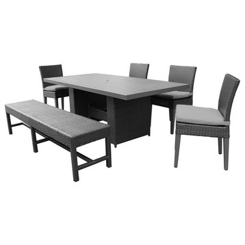 Belle Rectangular Outdoor Patio Dining Table with 4 Chairs 1 Bench in Grey
