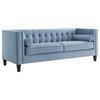 Branwen Velvet Button Tufted Sofa, Square Arms Tapered Leg, Slate Blue