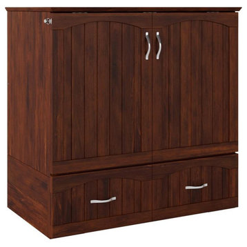 Bowery Hill Modern Wood Twin XL Murphy Bed Chest with Mattress in Walnut