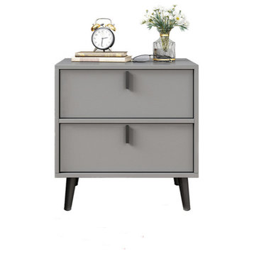 Modern Wooden Bedside Table with 3 Drawers, Gray, L15.7", 2 Drawers