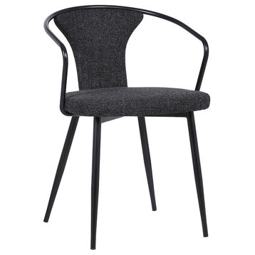 Charles Contemporary Dining Chair, Black Powder Coated and Black Fabric
