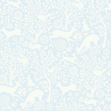 Anahi Light Blue Forest Fauna  Wallpaper Bolt