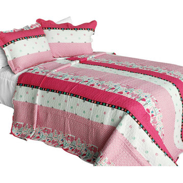 Fearless Cotton 3PC Vermicelli-Quilted Striped Printed Quilt Set Full/Queen