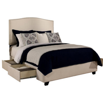 Newport Fabric Upholstered "Steel-Core" Platform Queen Bed/4-Drawers Ivory