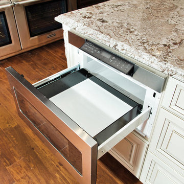 Dark Brown Kitchen with White Island