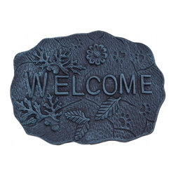 Import Wholesales - Decorative Welcome Stepping Stone, Leaves And Acorns, Verdigris Cast Iron, 11.5" - Landscaping Stones And Pavers