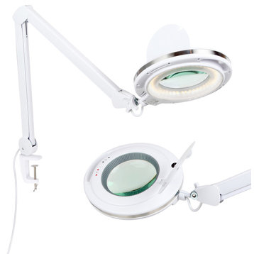Brightech Lightview Desk Lamp with Clamp, Dimmable Color Changing, 5 Diopter, White