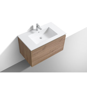 Balli 36'' Wall-Mount Modern Bathroom Vanity, White Oak