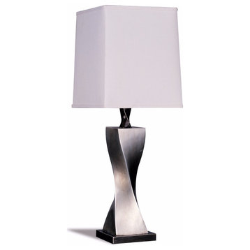 Square Shade Twist Table Lamp, White & Silver, Set Of 2