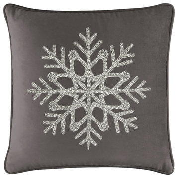 Sparkles Home Rhinestone Snowflake Pillow - 16x16" - Charcoal Velvet