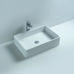 ADM Rectangular Countertop Sink Stone Resin White DW-144 (24 x 16) - Bathroom Sinks