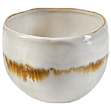 Serene Spaces Living Mocha Striped White Ceramic Bowl, 2 Sizes, Set of 4 Small