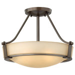 Hinkley - Hinkley Hathaway 3220Ob-Led Medium Semi-Flush Mount, Olde Bronze - Hathaway's striking design features a bold shade held, place by three intersecting, floating arms with unique forged uprights and ring detail for a modern style. Available, Heritage Brass with etched glass, Olde Bronze with etched glass, Olde Bronze with etched amber glass and Antique Nickel with etched glass.