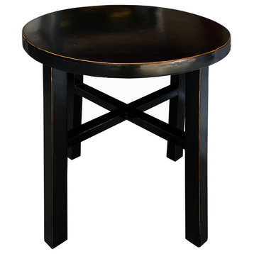 Asian Black Lacquer Round Top Cross 4 Legs Center Side Table Stand Hcs7624