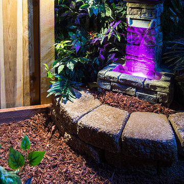 LED Backyard Garden Landscaping with Water Feature