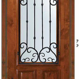 Prehung Single Door 80 Alder Valencia 2 Panel Arch Lite Wrought Iron - Front Doors