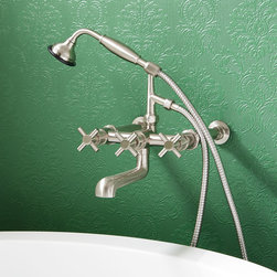 Whittington Wall-Mount Tub Faucet With Cross Handles and Wall Couplers - Bathtub Faucets