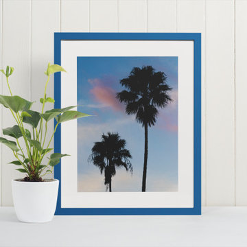 Palm Tree Silhouettes on Blue Sky Botanical Nature Photograph Wall Art Prints