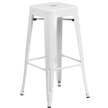 Commercial 30" High Backless White Metal Indoor-Outdoor Barstool,Square Seat