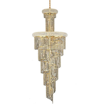 Spiral 22-Light Chandelier, Gold With Clear Royal Cut Crystal
