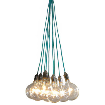 9-Light Turquoise and Chrome Light Cluster Pendant