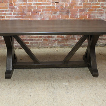 7' x 42" x 2" this reclaimed old oak with 4" bread board ends. XR style trestle